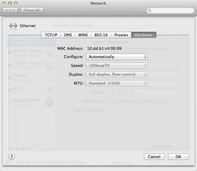 change network address on wireless network mac address