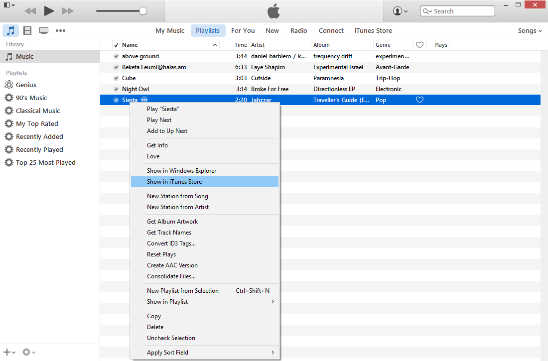 Show in iTunes Store Option