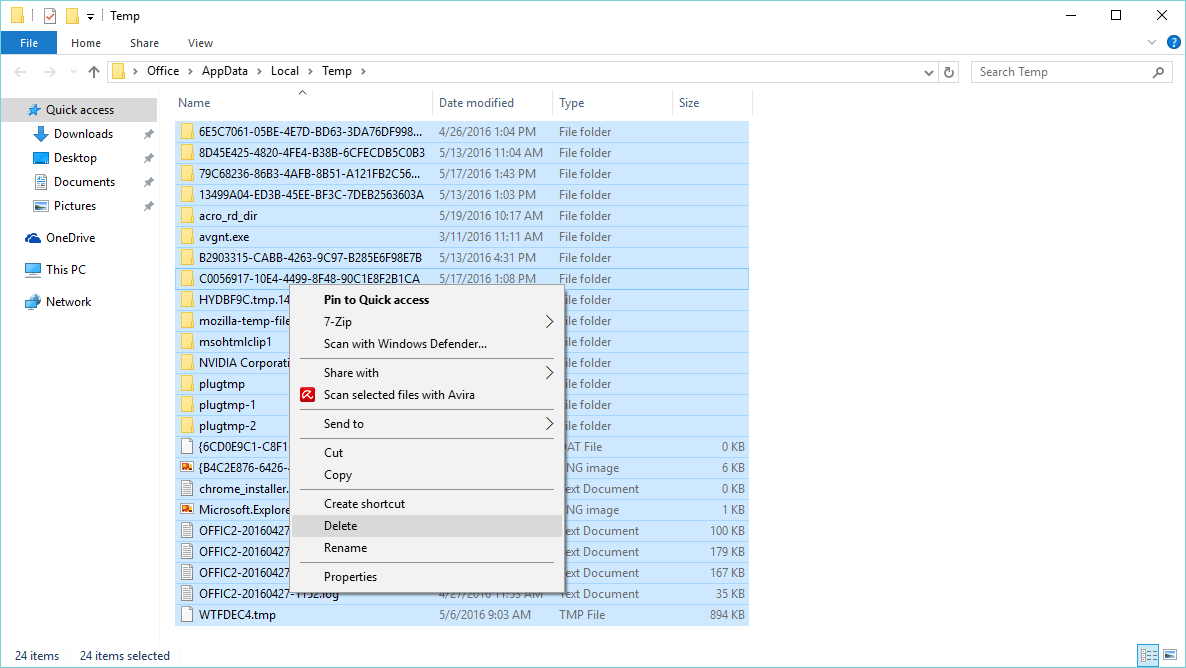 Delete temp folder entries