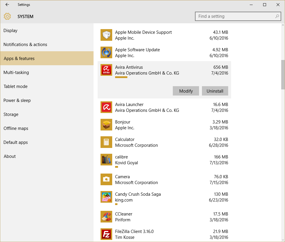 Uninstall apps from Setting