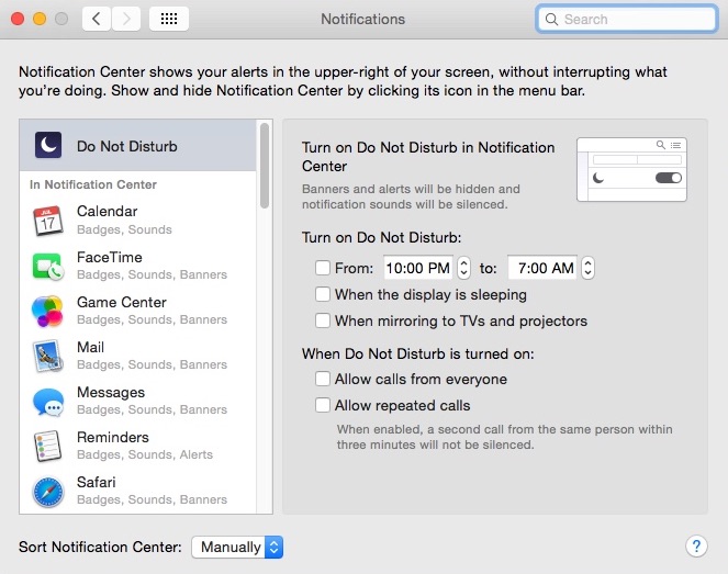 System Preferences Notifications Options