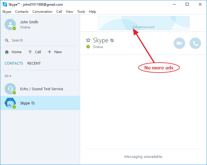 Skype Window Without Ads