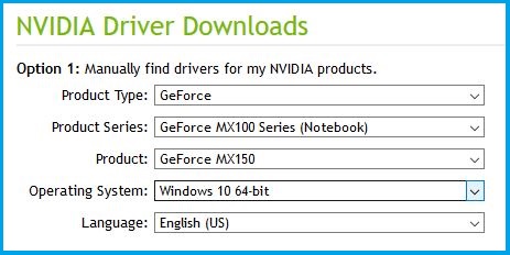 Selecting Nvidia Driver Specifications