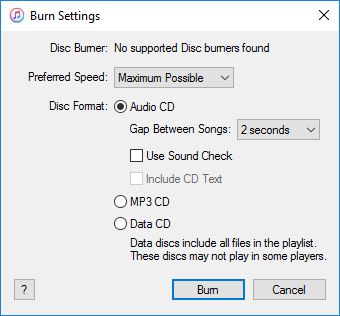 Configuring iTunes Burning Settings