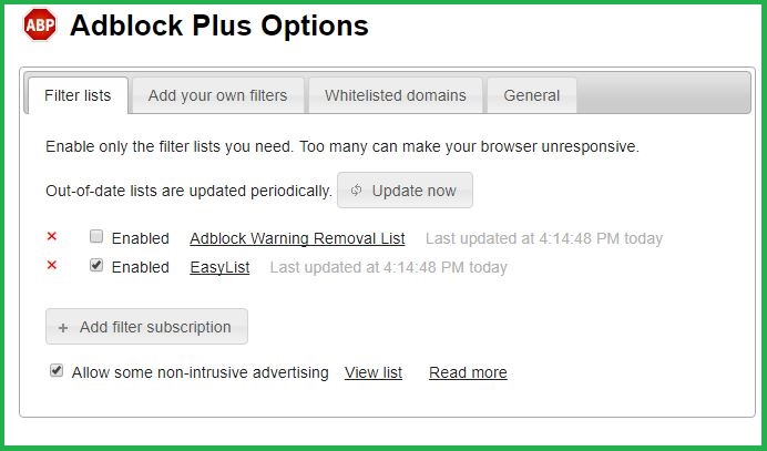AdBlock Plus Options