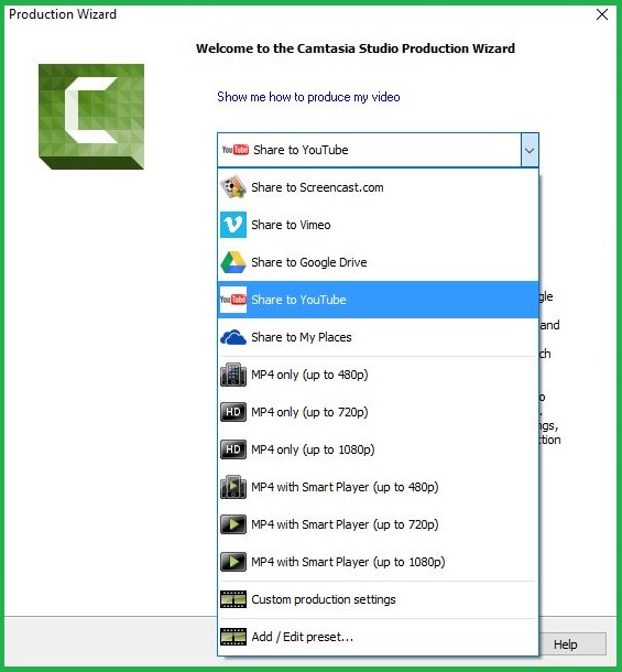 Camtasia Video Sharing Options