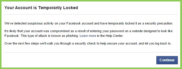 Blocked Facebook Account Message