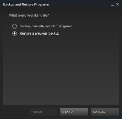 Restoring Steam Backup