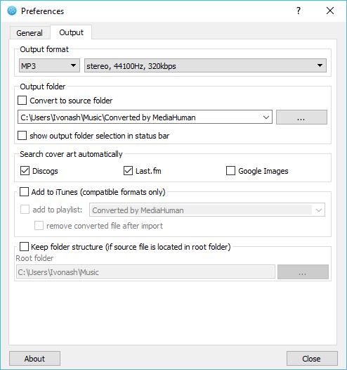 Configuring Output Settings In MediaHuman Audio Converter