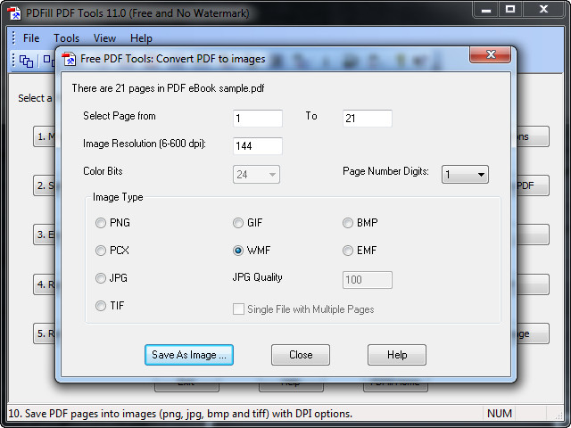 PDFill PDF Tools - Select WMF as the output format