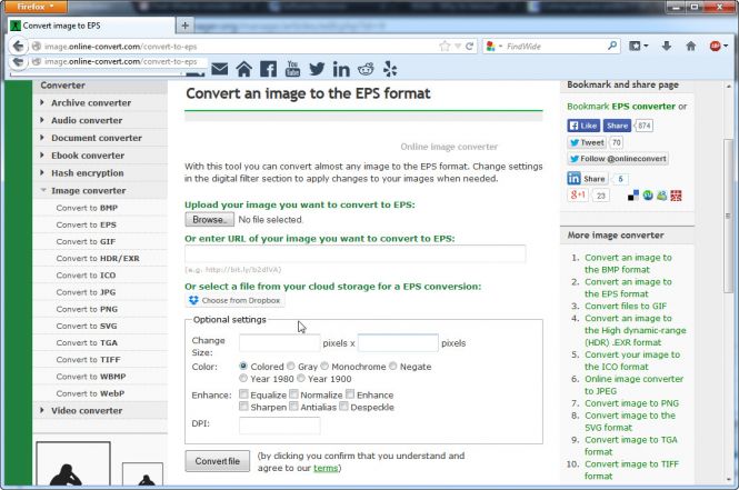 How to convert PDF to EPS with Convert an image to the EPS format online service